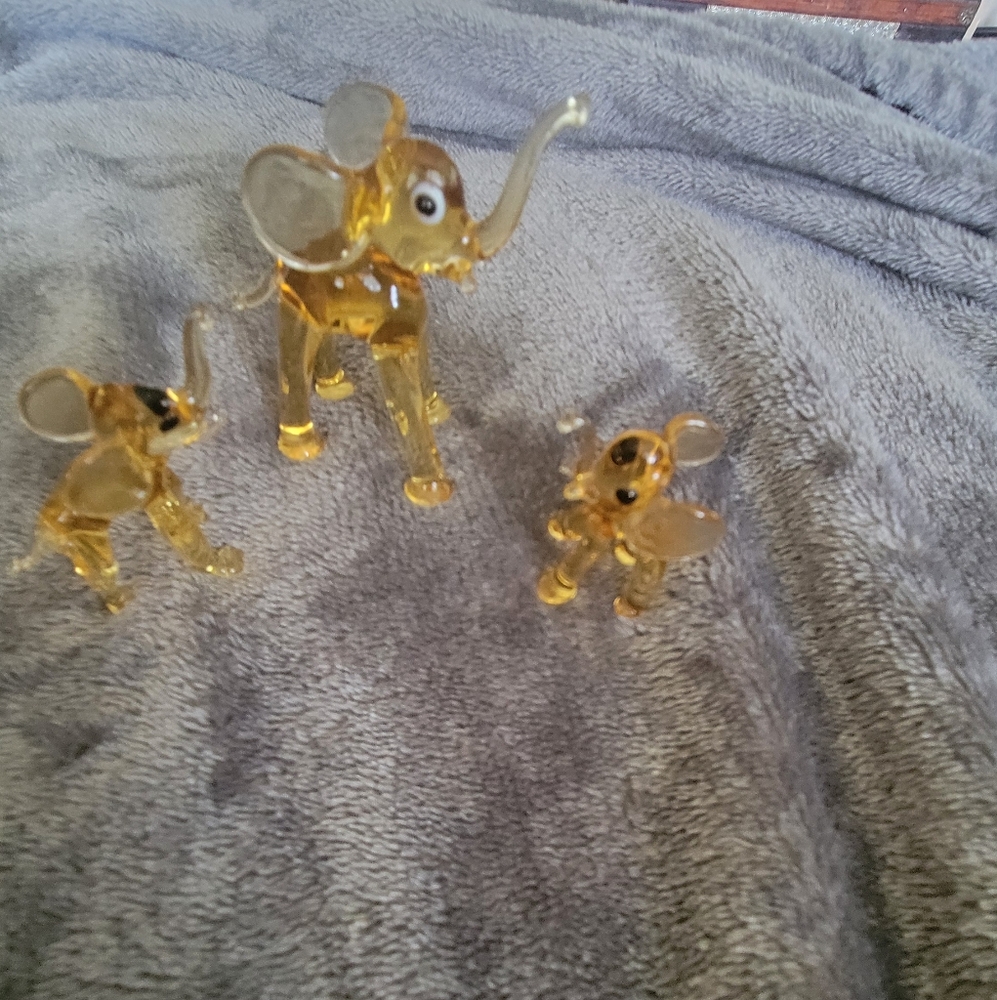 Vintage Gold Glass Elephant Figurines
